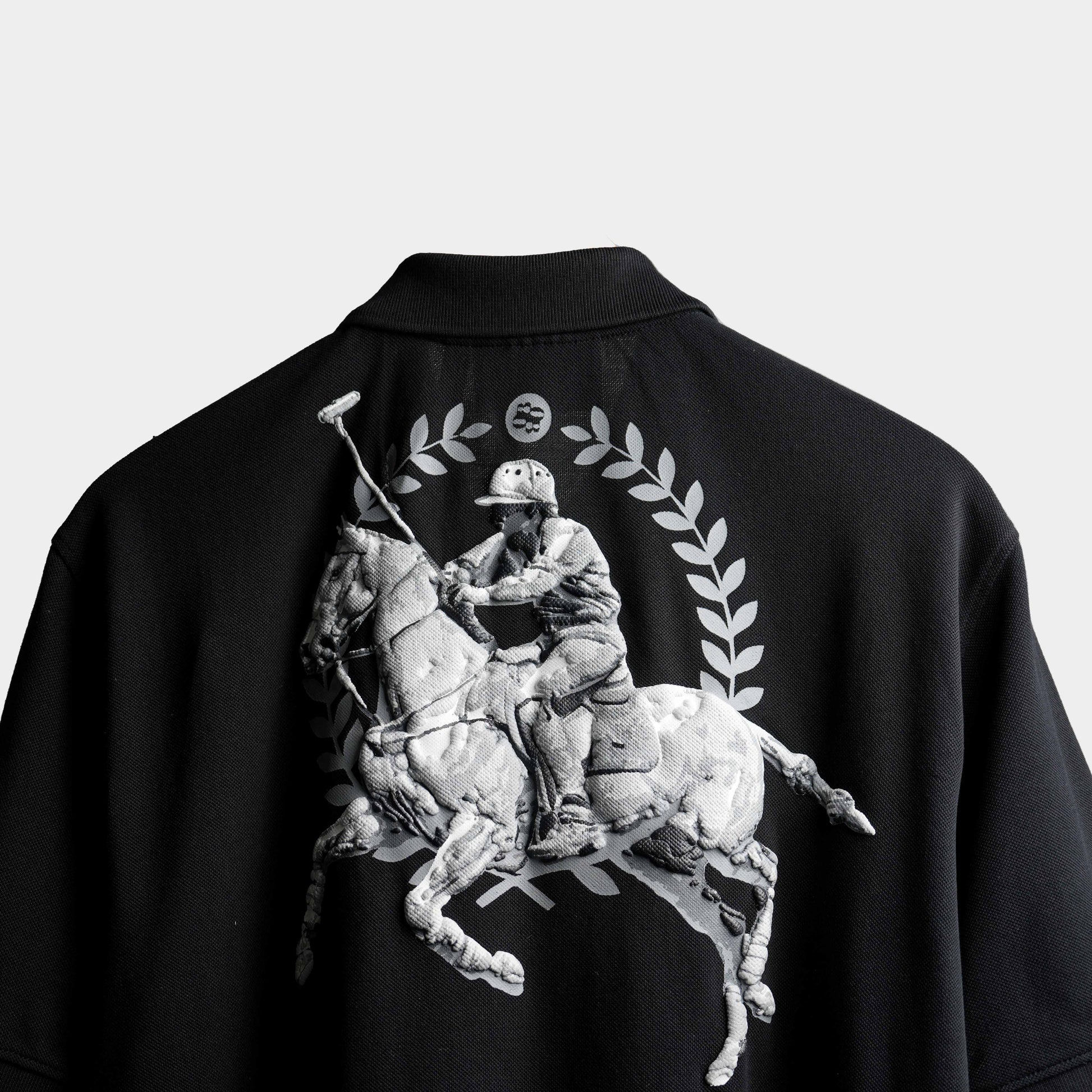 Black premium oversized polo t-shirt with puff print