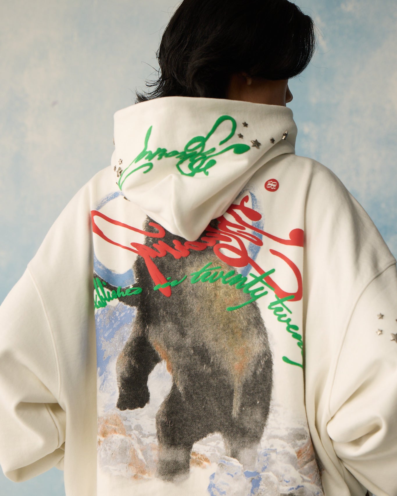 WHITE STAR STUDDED HOODIE