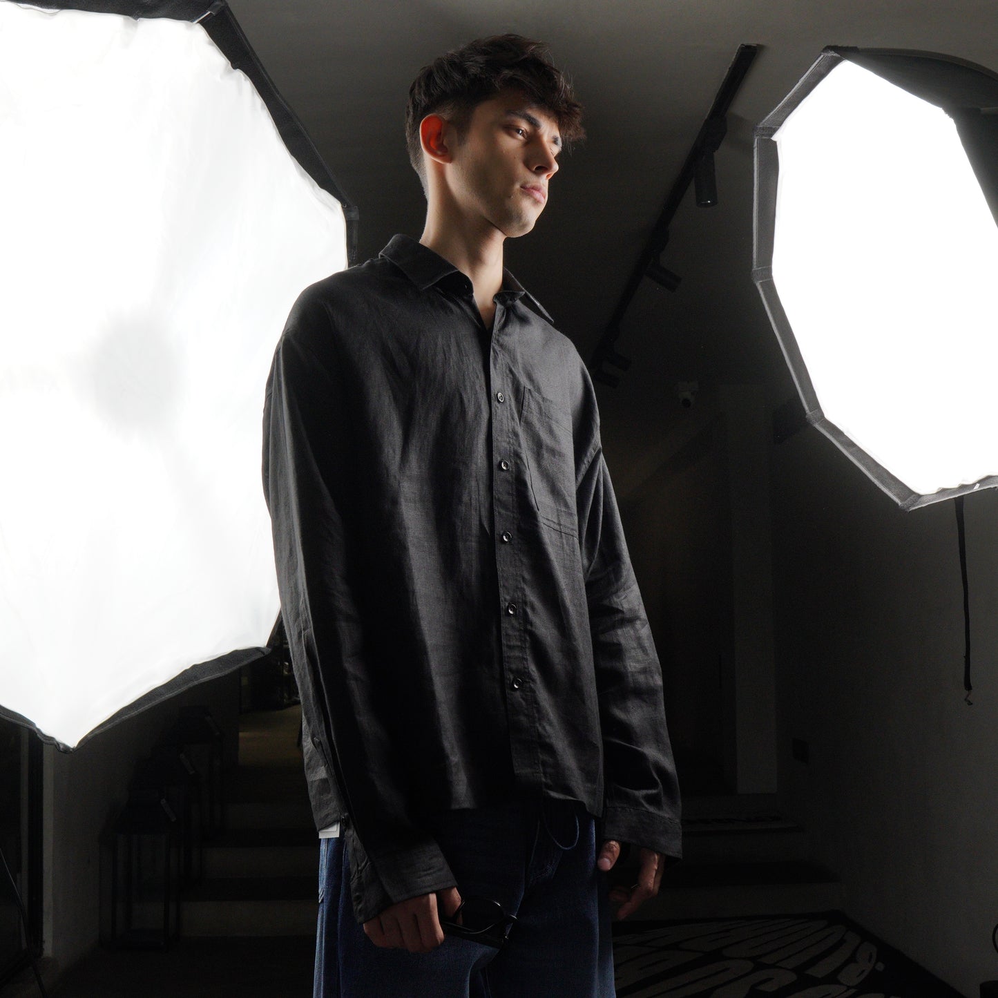 BLACK LINEN SHIRT