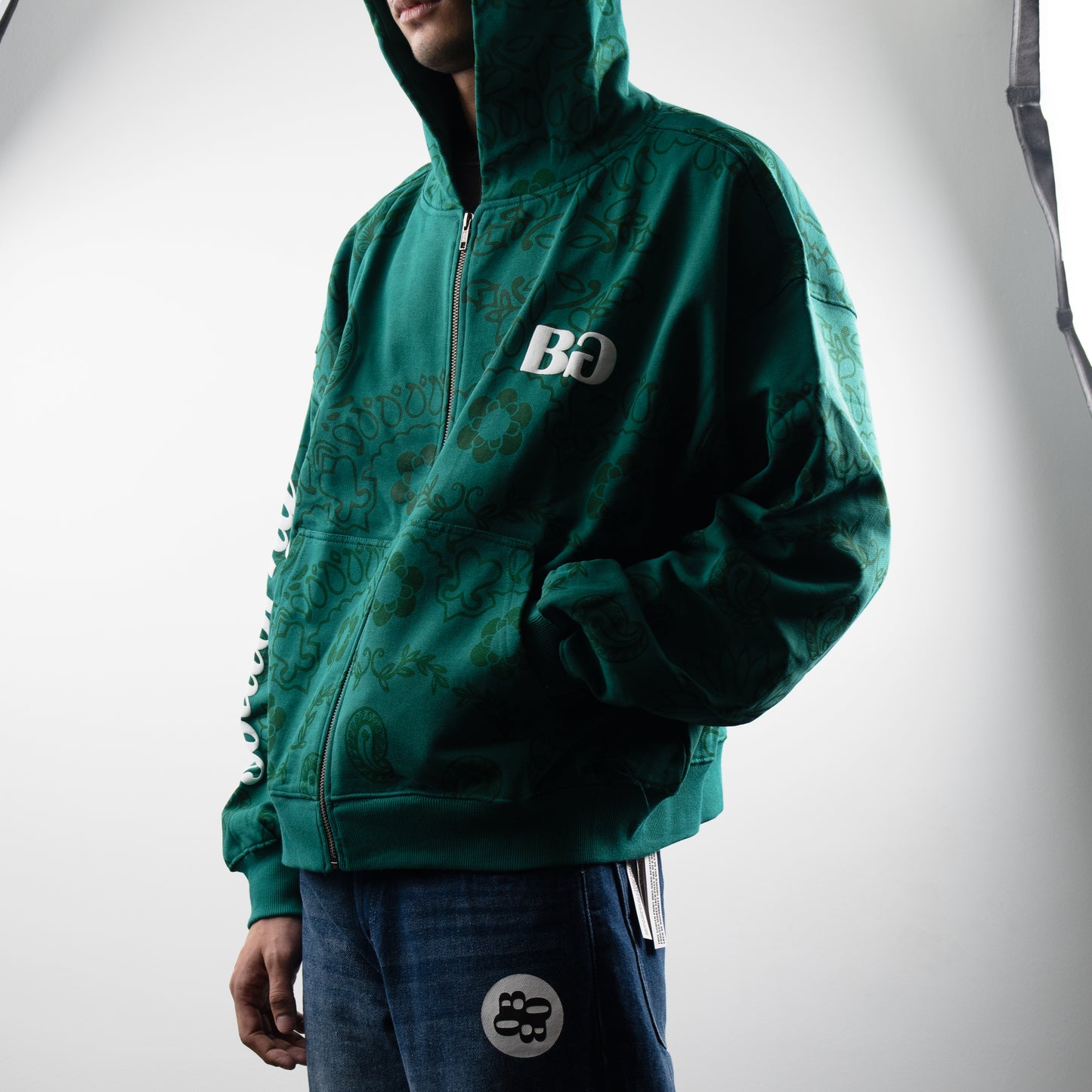 GREEN PAISLEY HOODIE