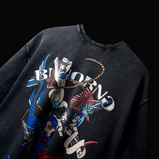 Stone wash premium oversized t-shirt with contrast front print