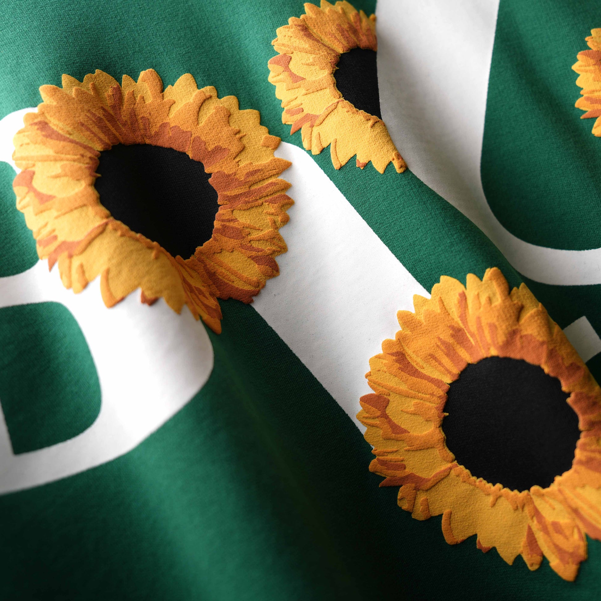 Green Sunflower Puff Screen Print T-Shirt