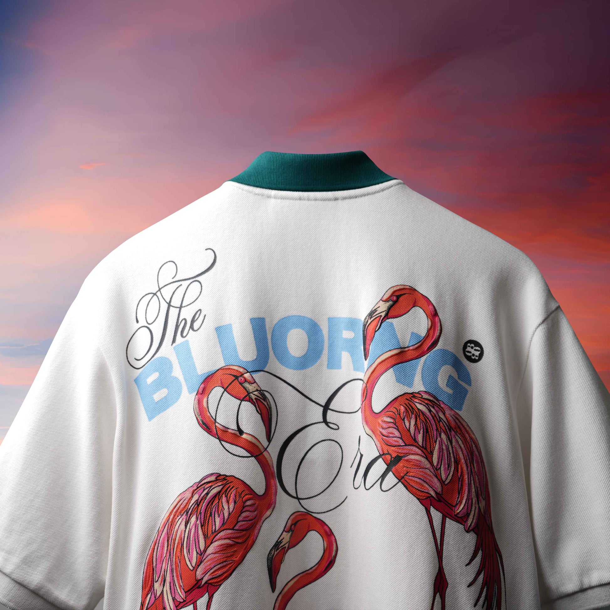 White Emerald Flamingo Polo T-Shirt