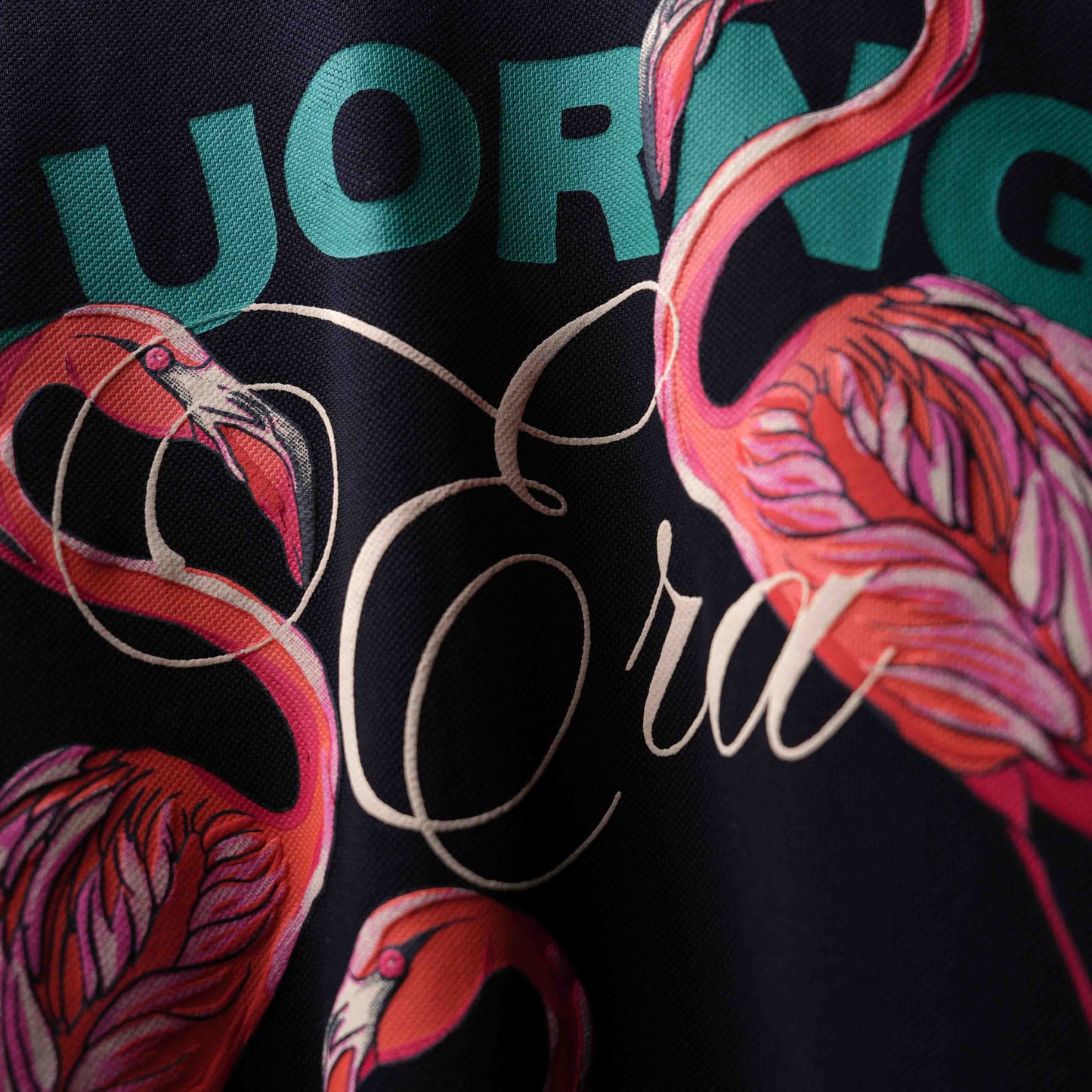 Black Emerald Flamingo Relaxed Fit Polo T-Shirt