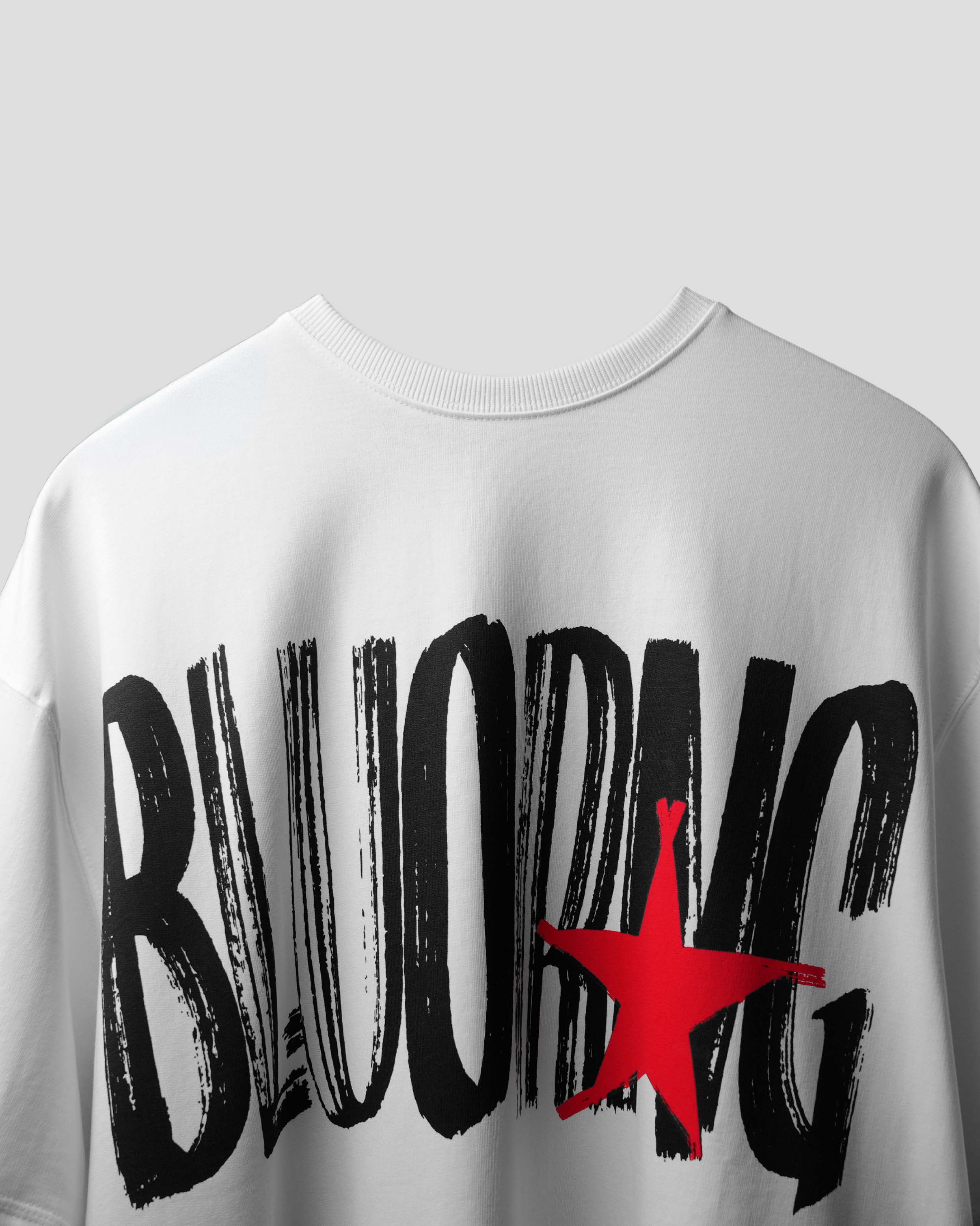 White BG Star T-Shirt - Oversized Streetwear Backprint Tee | BLUORNG