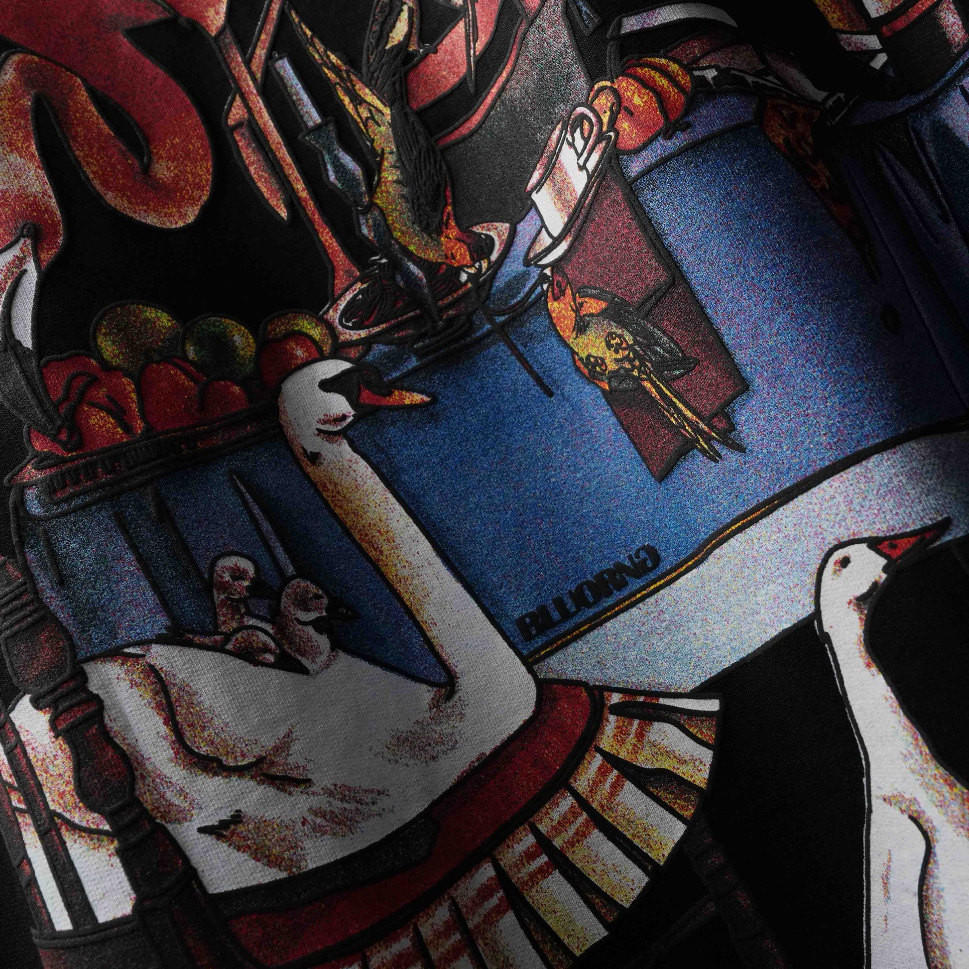 BLACK FINE DINE PUFF AND SCREEN PRINTED T-SHIRT