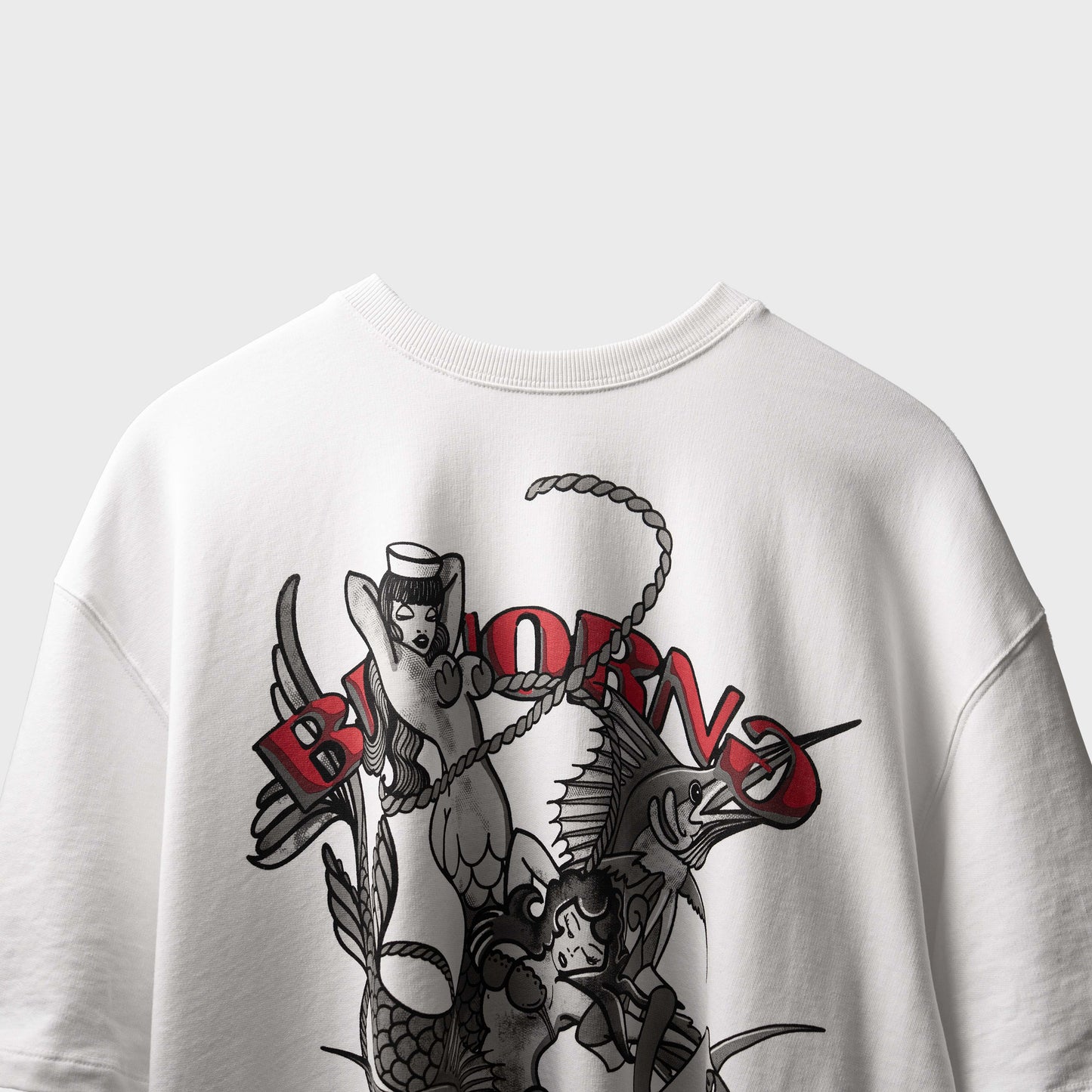 Premium oversized white cotton tee bold fantasy artwork