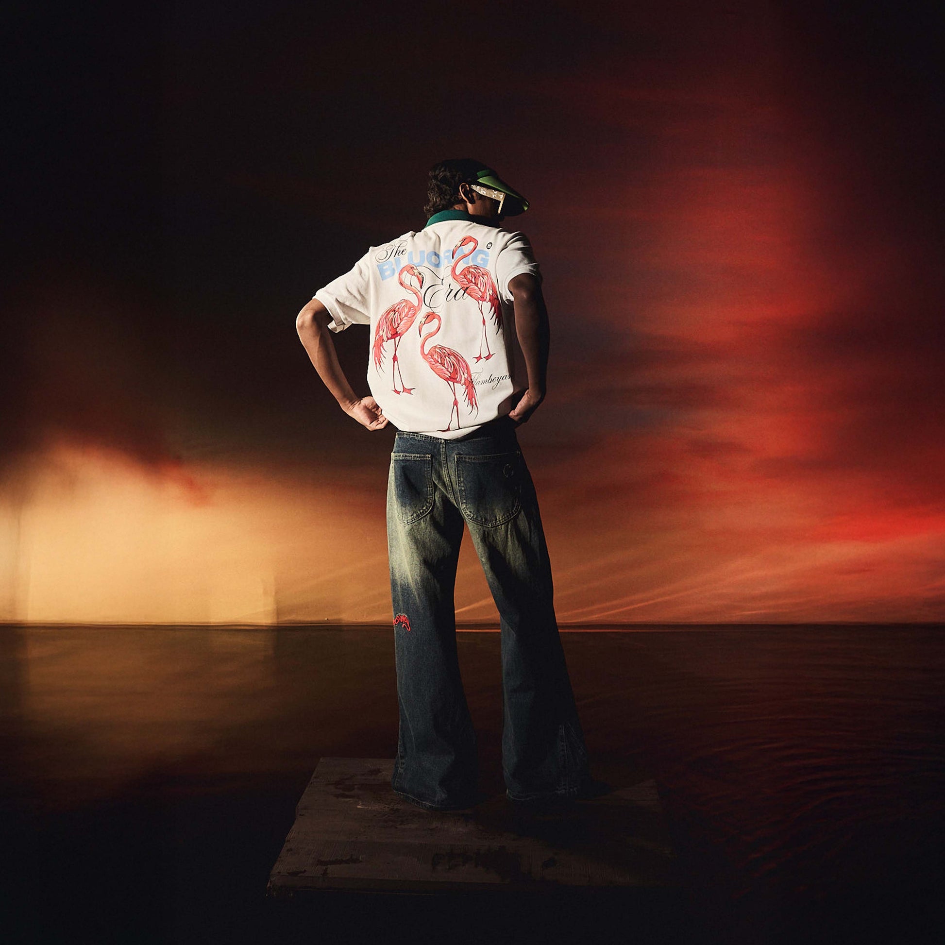 White Emerald Flamingo Relaxed Fit Polo T-Shirt