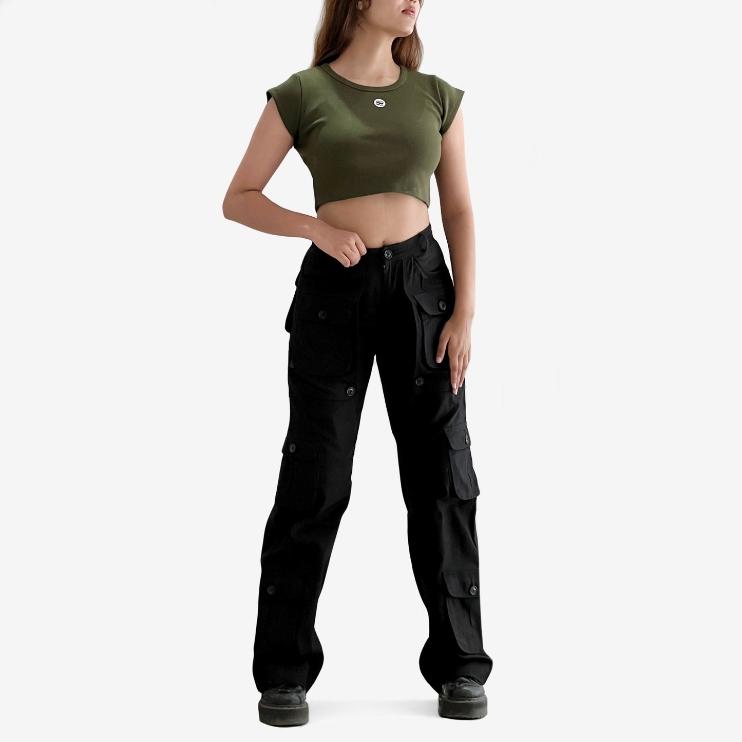 OLIVE CAP SLEEVE CROPTOP - Bluorng