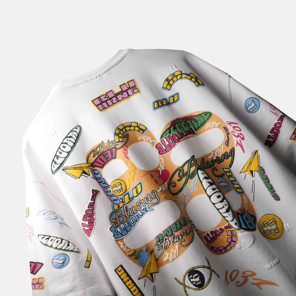 Premium oversized tee with playful sticker slap print