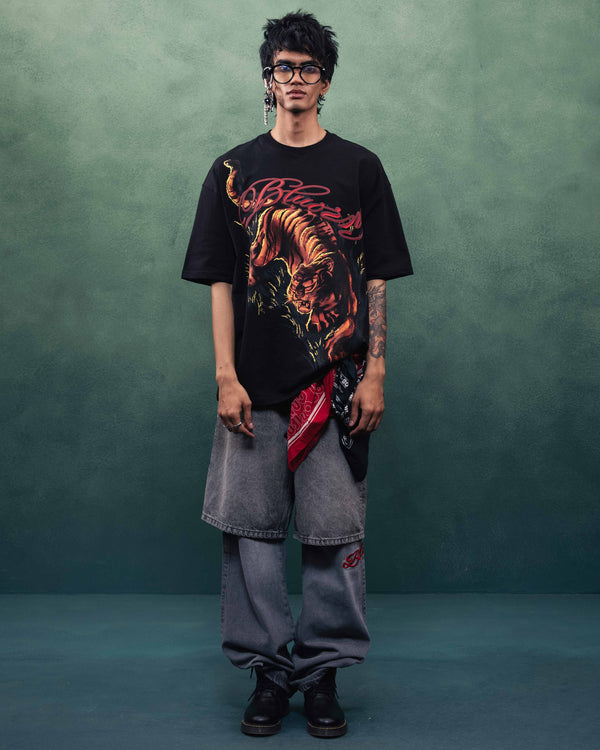 Oversized Black Tiger Fury T-Shirt