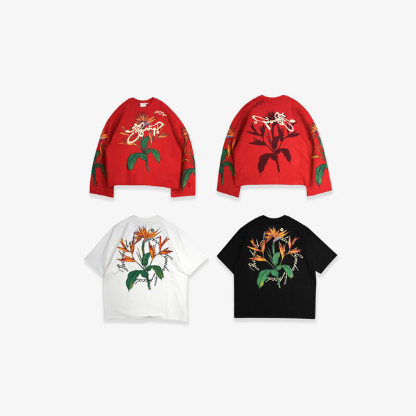 White Bird Of Paradise Floral Printed T-Shirt