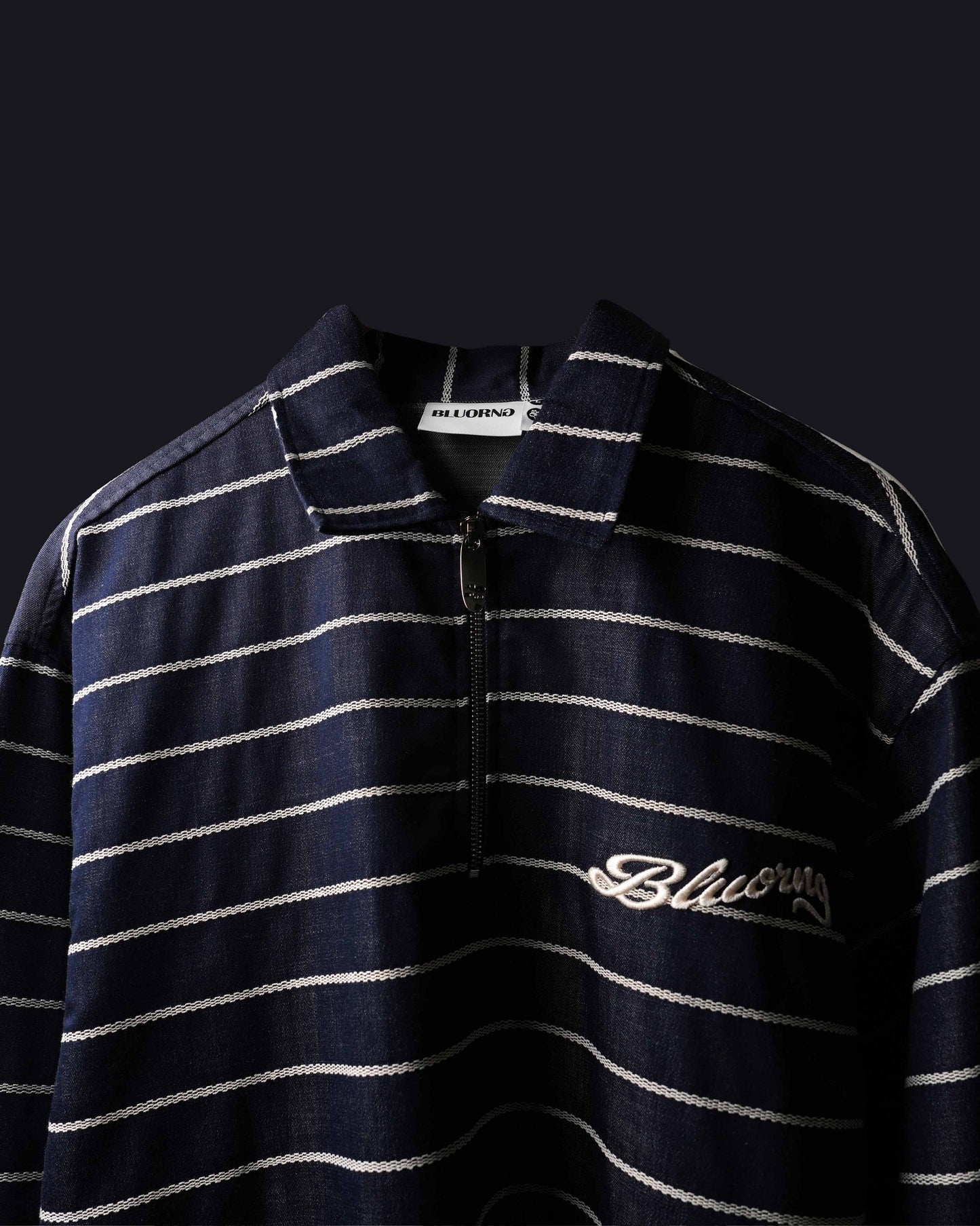 White Stripe Rugby Full Sleeve Quarter Zipper