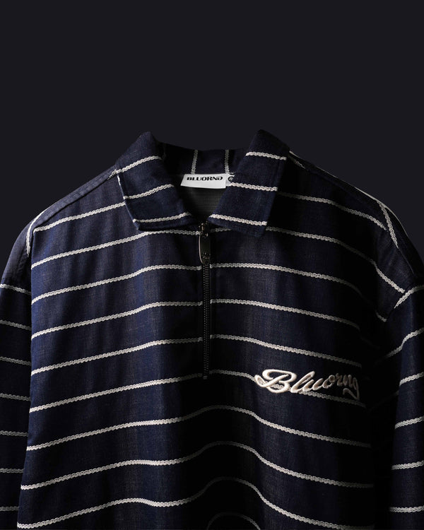 White Stripe Rugby Full Sleeve Quarter Zipper