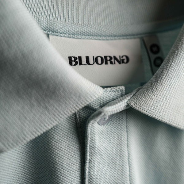 Sky-blue oversized polo premium puff graphic