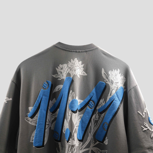 Premium oversized grey graphic tee puff detail