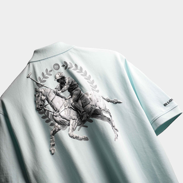 Luxury oversized sky-blue polo with puff logo