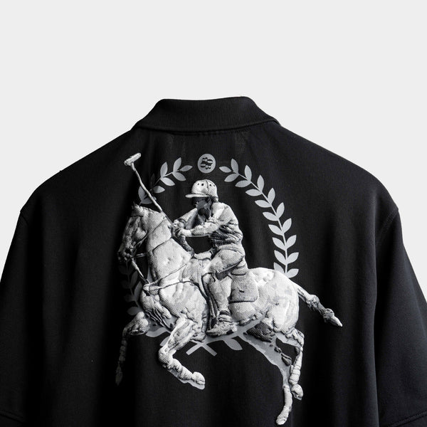 Black premium oversized polo t-shirt with puff print