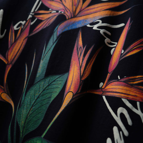 Black Bird of Paradise T-Shirt - Oversized Floral Printed T-Shirt