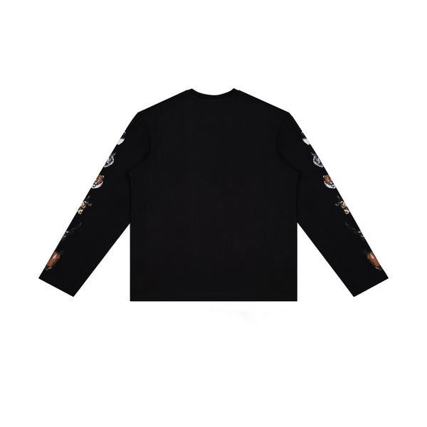 Premium oversized black full-sleeve streetwear graphic tee