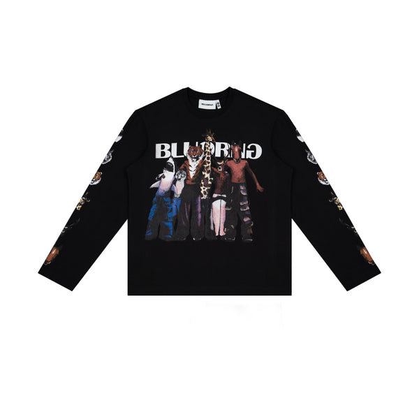 Black premium oversized long-sleeve t-shirt with Wild Bunch design