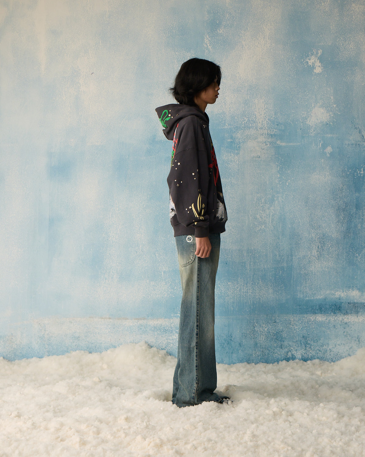 Buy Mammoth Printed Grey Start Studded Hoodie | BLUORNG