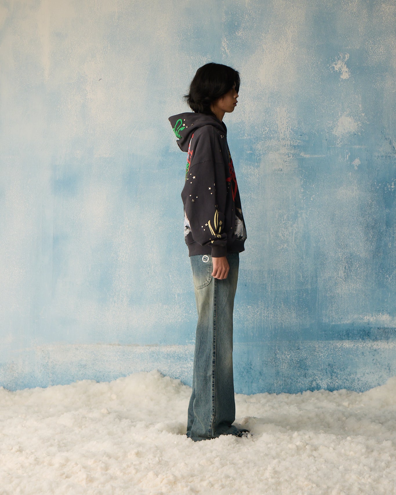 GREY STAR STUDDED HOODIE