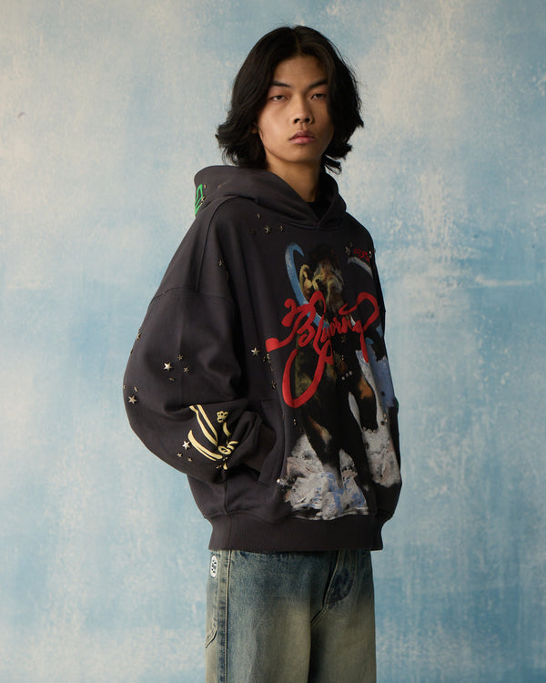 Grey Star Studded Hoodie