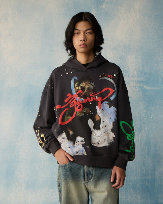 GREY STAR STUDDED HOODIE