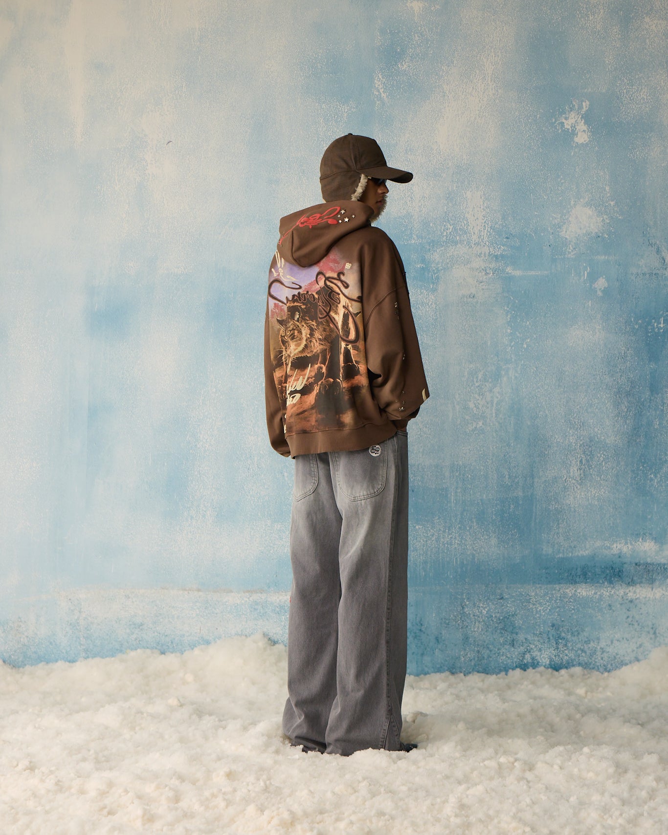 BROWN STAR STUDDED HOODIE