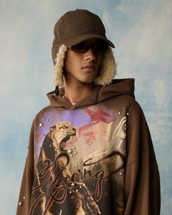 Brown Star Studded Hoodie