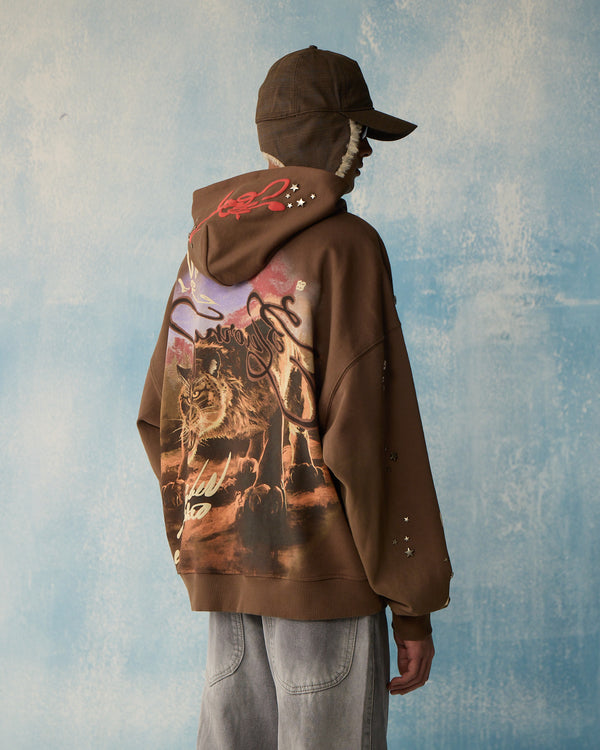Brown Star Studded Hoodie