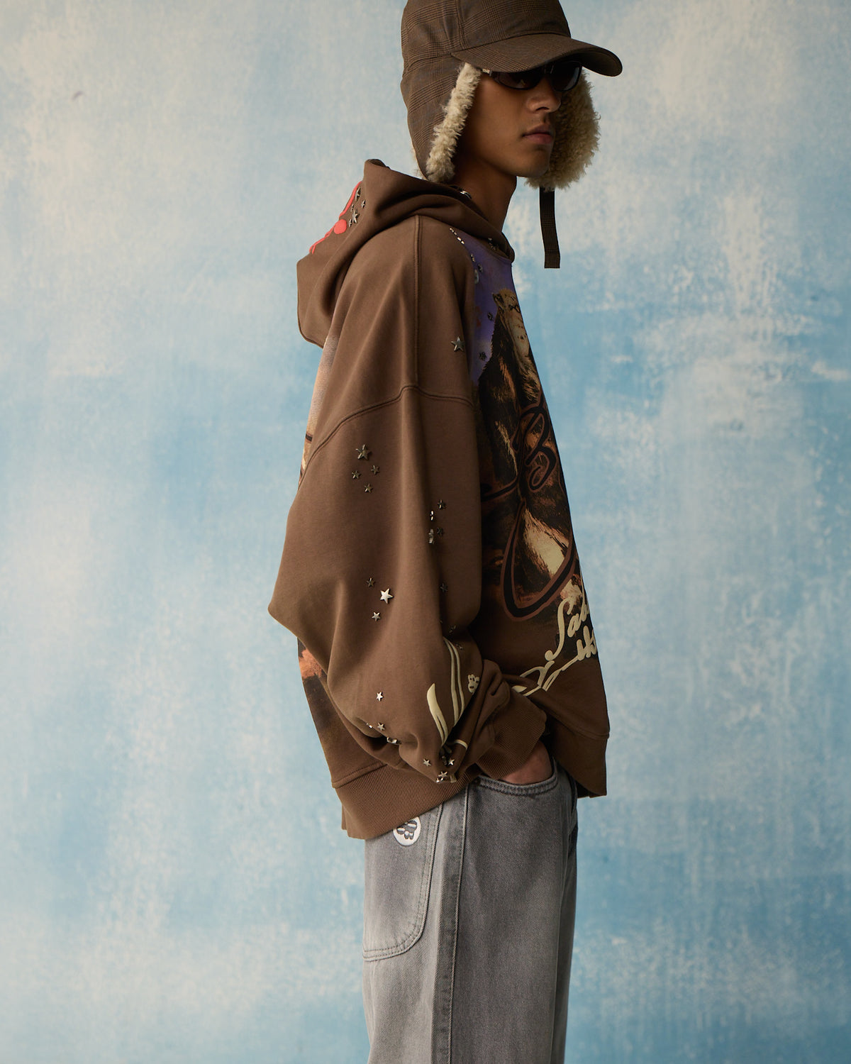 Buy Star Studded Saber Tooth Tiger Printed Premium Hoodie in Brown ...