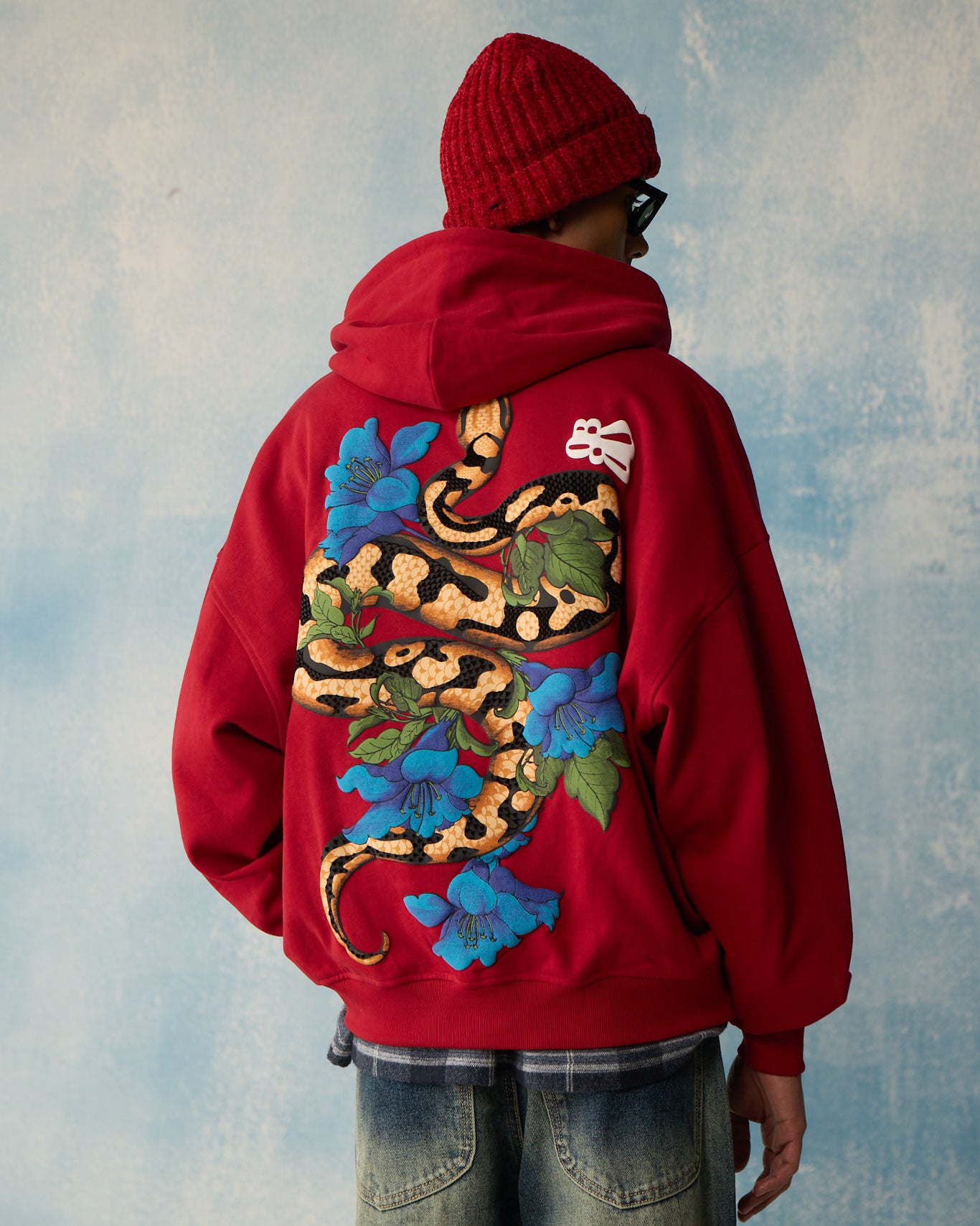 RED SERPENT BLOOM ZIPPER HOODIE