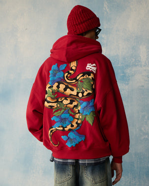 Red Serpent Bloom Zipper Hoodie