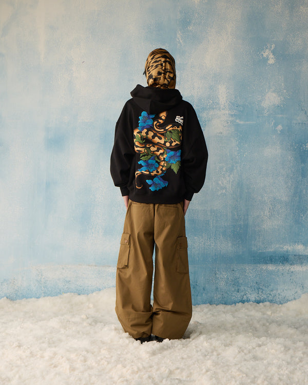 Black Serpent Bloom Zipper Hoodie
