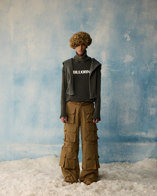 GREY WASH HIGH-NECK RIB FULL SLEEVE (PRE-ORDER)