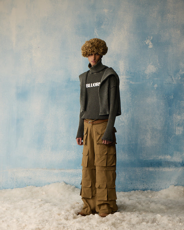 Grey Wash High Neck Rib Full Sleeve