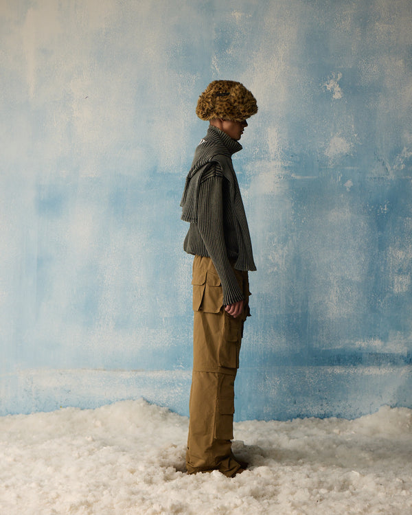 Grey Wash High Neck Rib Full Sleeve