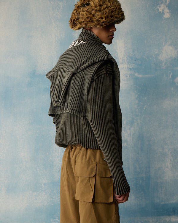 Grey Wash High Neck Rib Full Sleeve