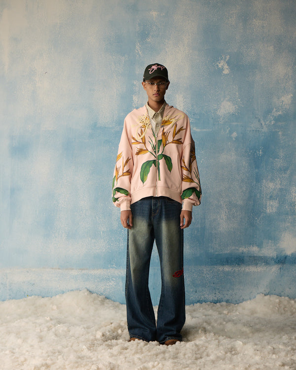 Pink Birds Of Paradise Zipper Hoodie