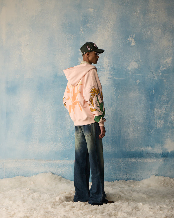 Pink Birds Of Paradise Zipper Hoodie