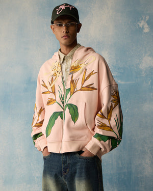 Pink Birds Of Paradise Zipper Hoodie