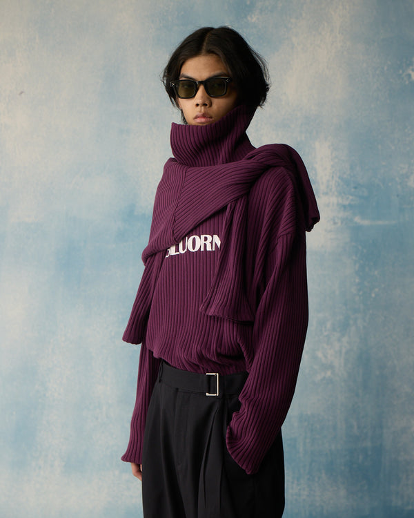 Maroon High Neck Rib Full Sleeve