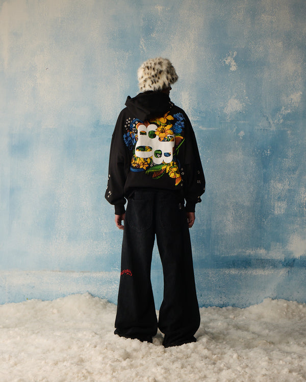 Black Poison Petals Zipper Hoodie