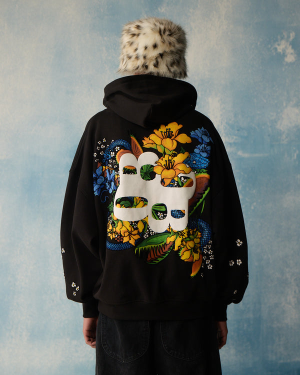 Black Poison Petals Zipper Hoodie
