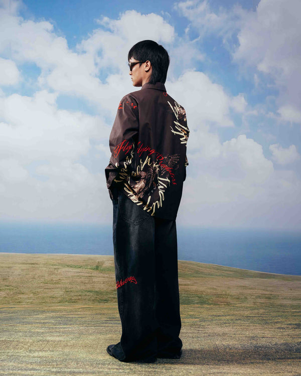 Brown printed cotton poplin shirt