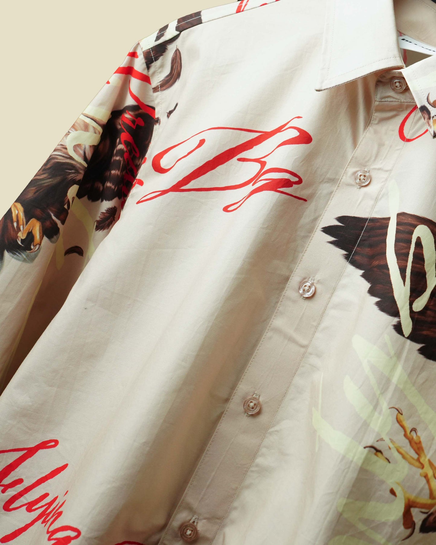 Cream digital print cotton poplin shirt