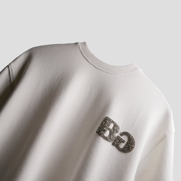 White premium oversized t-shirt with crystal studs