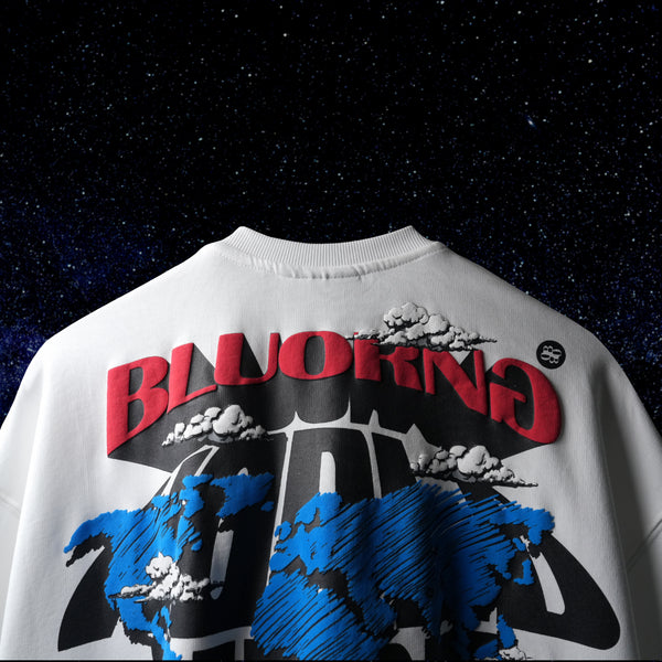 White oversized t-shirt with scribble worldwide graphic